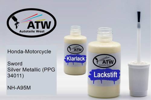 Honda-Motorcycle, Sword Silver Metallic (PPG 34011), NH-A95M: 20ml Lackstift + 20ml Klarlack - Set, von ATW Autoteile West.